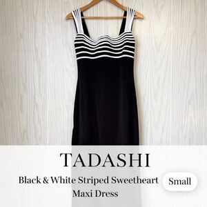 Tadashi Black & White Striped Sweetheart Maxi Dress Size Small